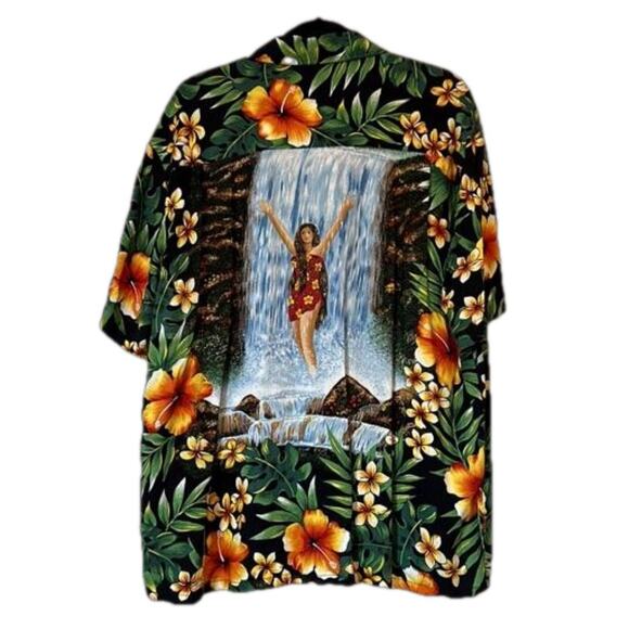 Kennington Ltd. Vintage 90s Hawaiian Waterfall Girl Tropical Shirt Rayon Sz L - Picture 1 of 10